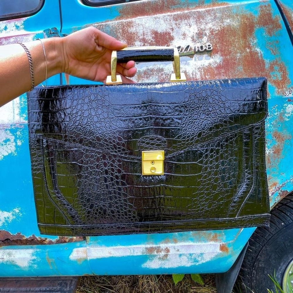 Gorgeous MCM black crocodile leather briefcase